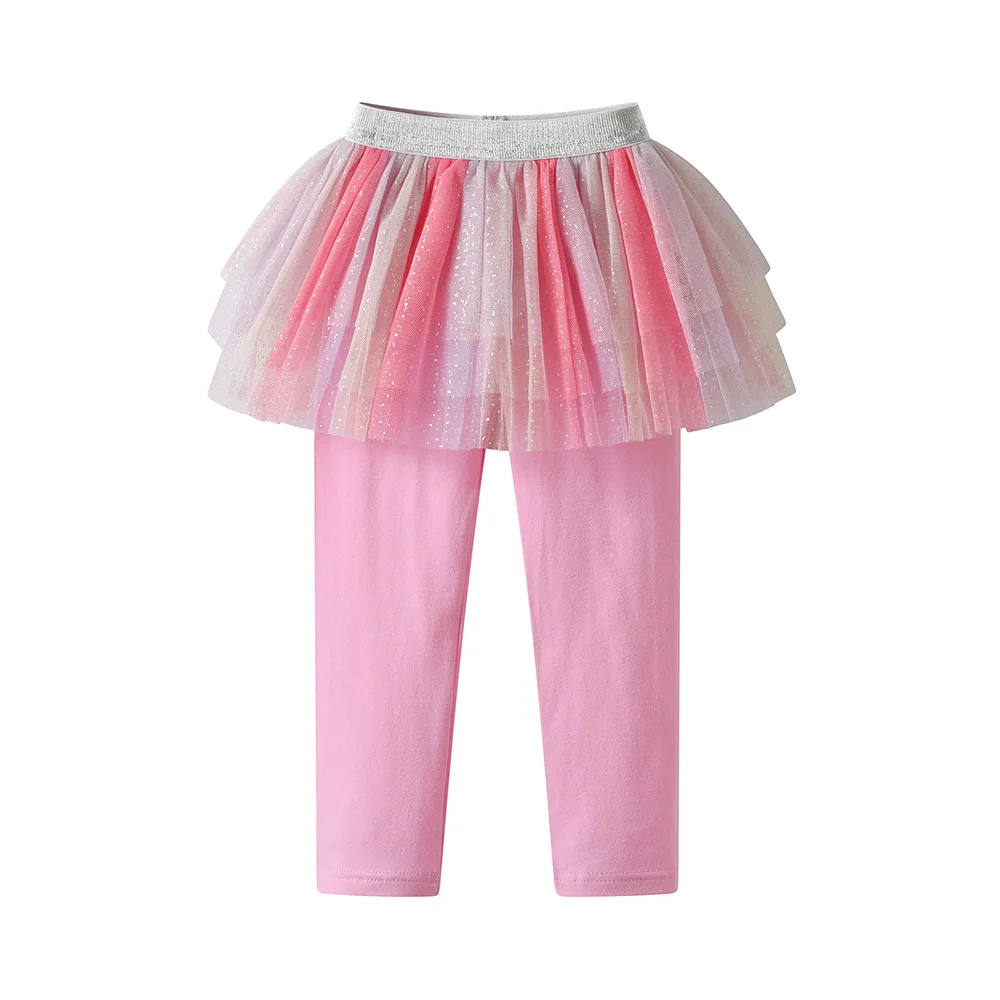 Kleinkinder Kinder Baumwolle Lässige Marineblaue Leggings mit glitzernden Sternenmuster Mesh Tüll Tutu Röcke Fake 2-teilige Kinder Prinzessin Hose – Detail 8