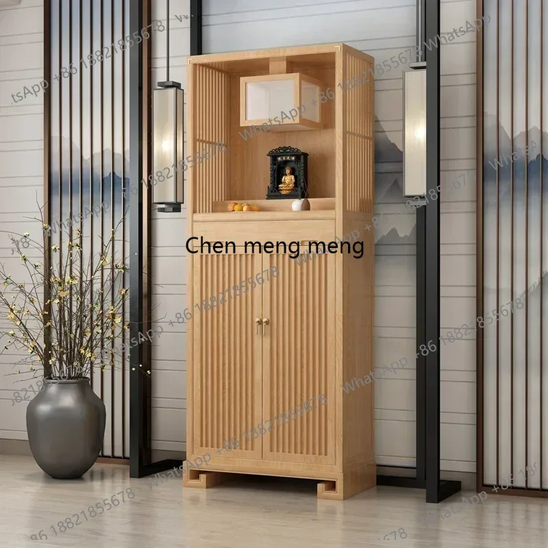 Chinese Zen Solid Wood Buddha Niche Clothes Closet Double Door Living Room Worship Table Home Wall Mount Cabinet