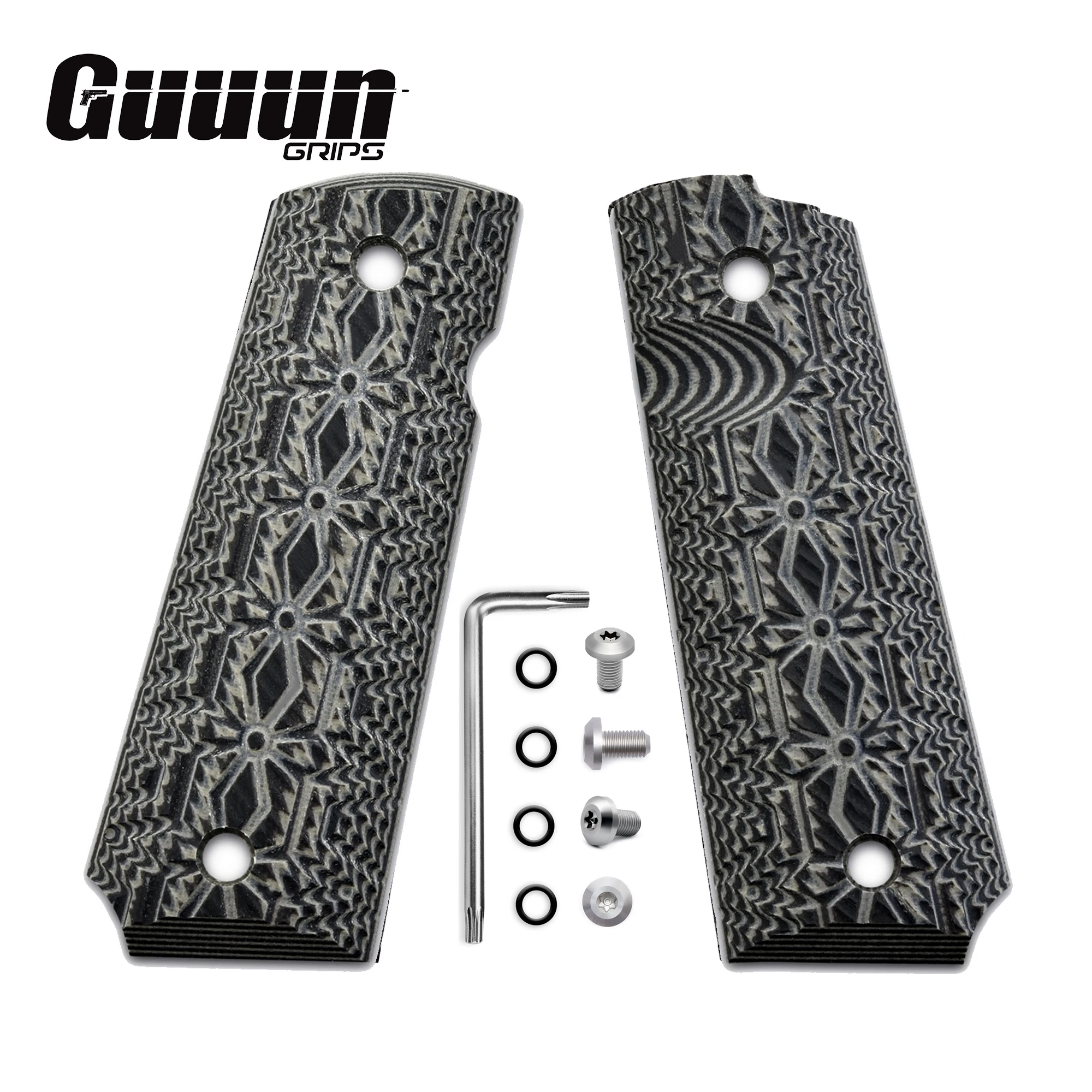 

Guuun 1911 Grips G10 Full Size Government Commander Grip Medieval Retro Pattern Texture