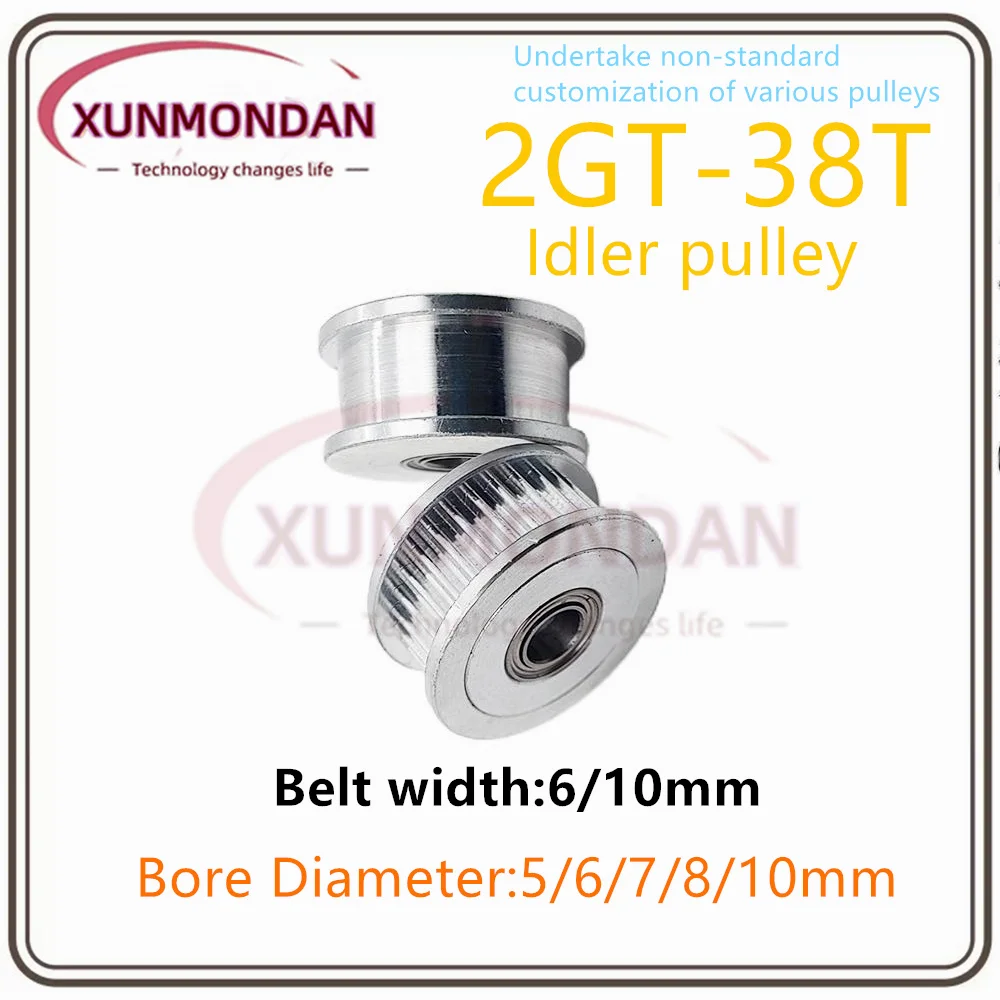 Xunmondan 2GT 38 Teeth Synchronous Timing Idler Pulley Bore 5/6/7/8/10mm with Bearing  For 6/10mm Belt 3D Printer Accessories