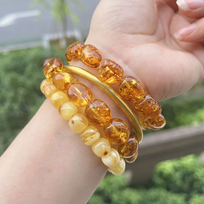 100% Genuine Floral Amber Bracelet for Women Real Flower Irregular Beads Factory Unique Natural Stone Jewelry Gift Wholesale