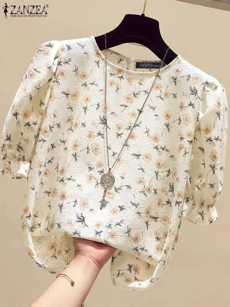 ZANZEA Summer Elegant Short Sleeve Blouse Women Floral Printed Shirt Fashion Work Tops Tunic Casual Loose Holiday Blusas 2024