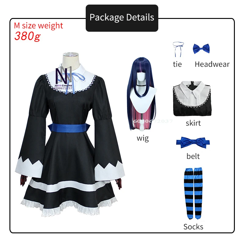 

Anime Panty & Stocking with Garterbelt Younger Sister Anarchy Stocking Cosplay Costume Gothic Maid Lolita Dress Wig Long Socks
