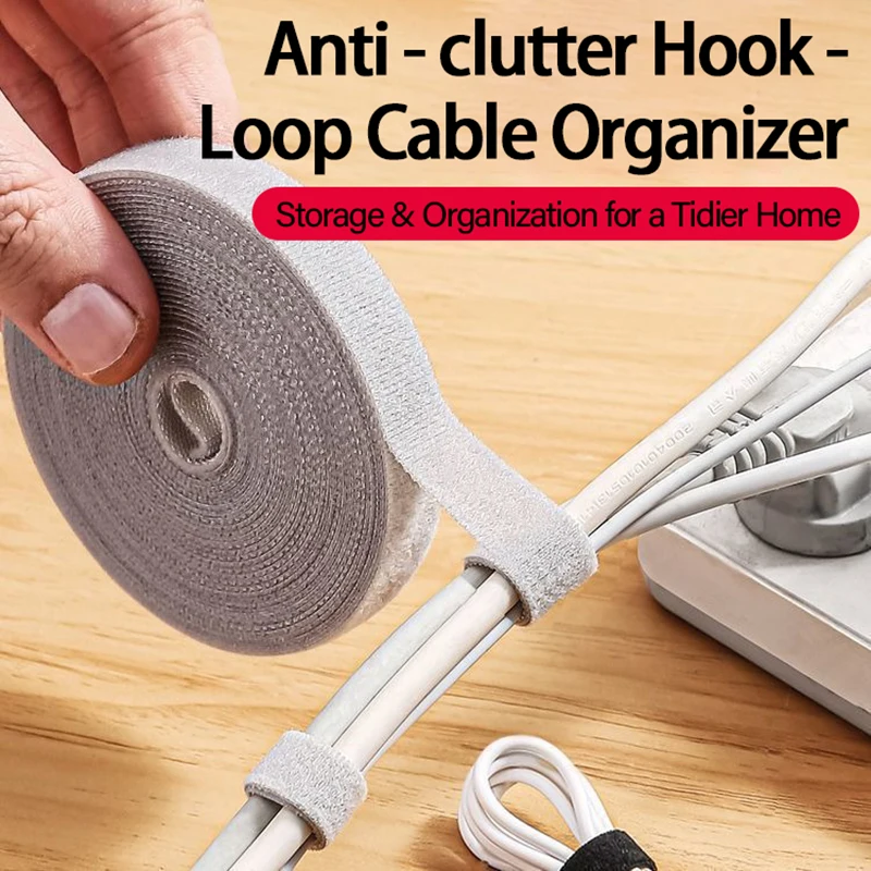 

1/3/5M Reusable Fastening Tape Cable Ties, Cable Management Wire Winder, Multi-Purpose Cord Organizer Self Adhesive Wire Straps