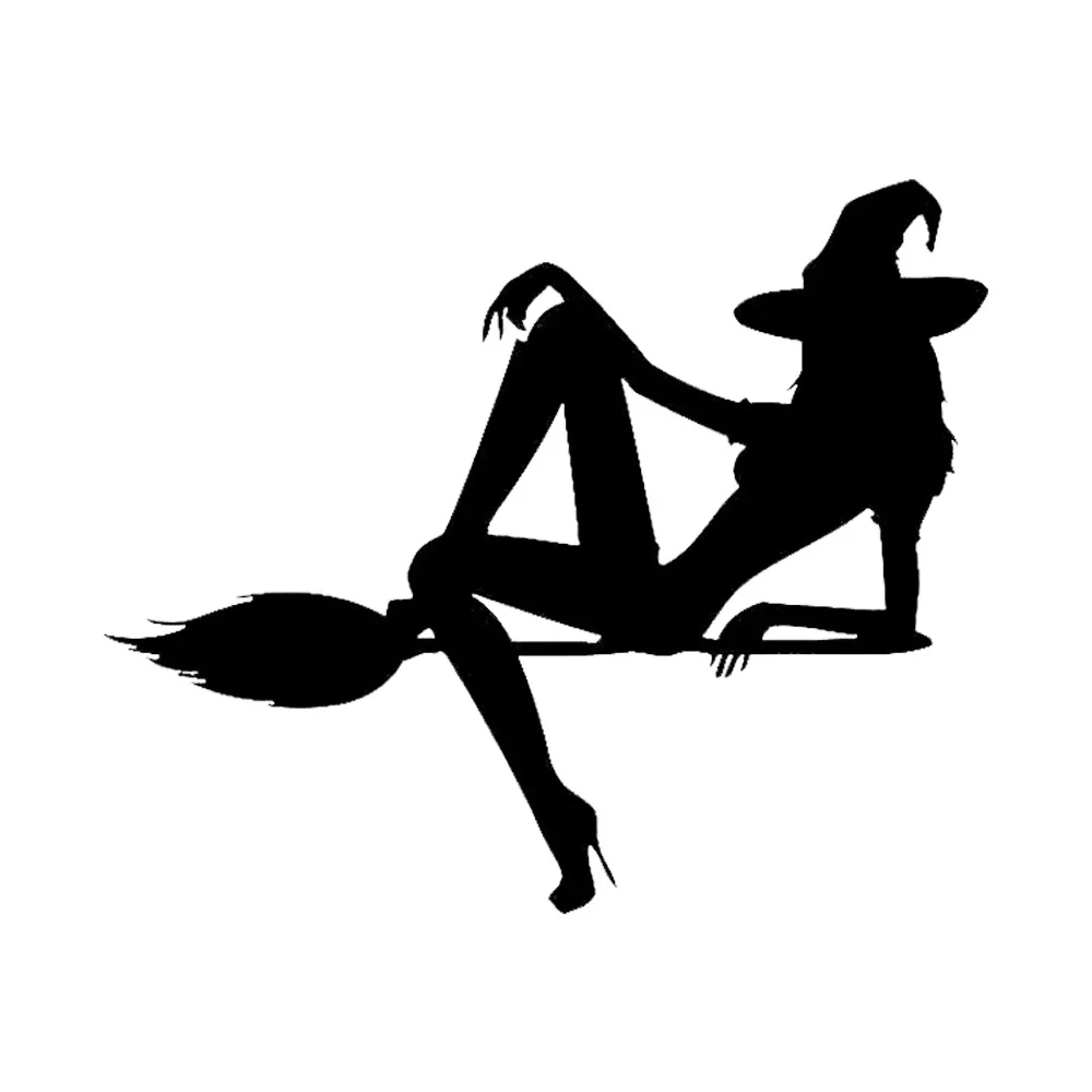 New Design Witch Decal Hot Sexy Feminine Beauty Halloween Witch Broom Car Decal In Black/silver, 16x13cm