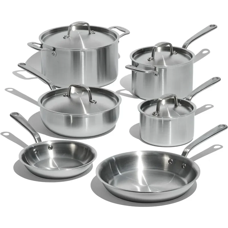 

Stainless steel cookware set - includes stainless steel frying pan, stew pan and stockpot with lid - Professional cookware