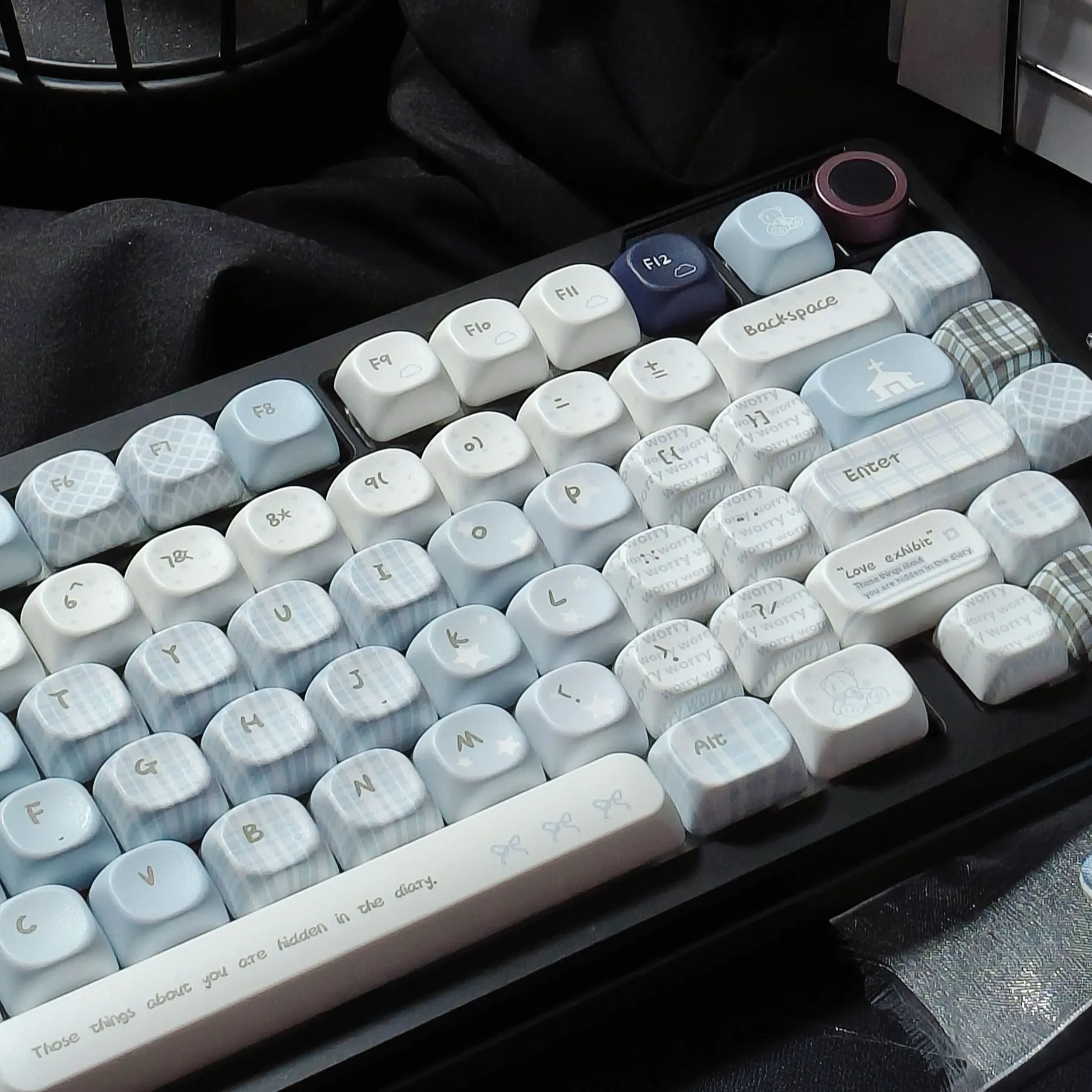 Light Blue Gradient Keycap MOA Profile PBT Sublimation Cute Keycaps Worry Theme Small Fresh Mechanical Keyboard Caps Girls Gifts