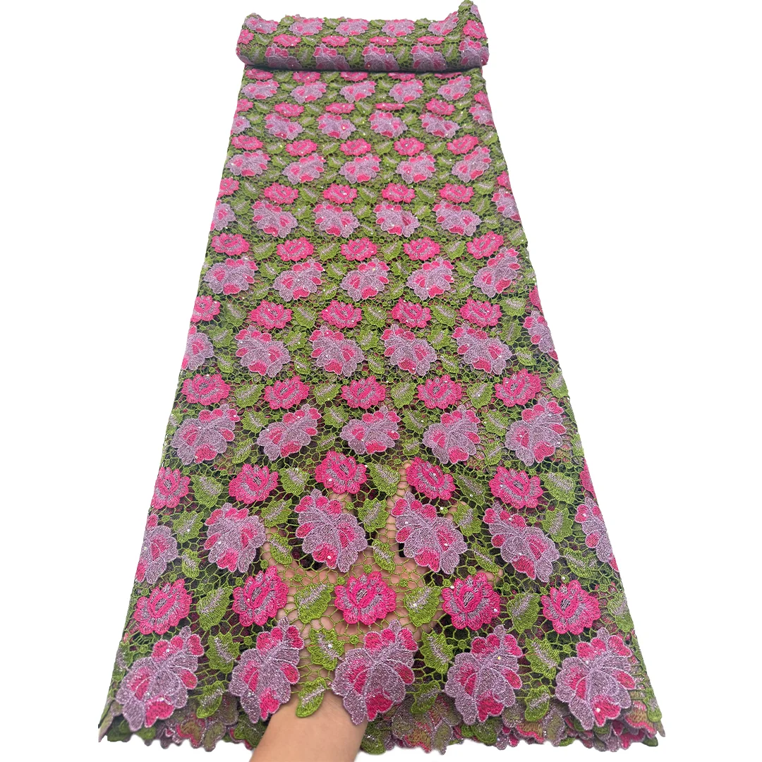 

African High Quality Hand cut Water soluble lace with Tulle Lace Flower Fabric French Nigerian Lace Fabric For Wedding Dress