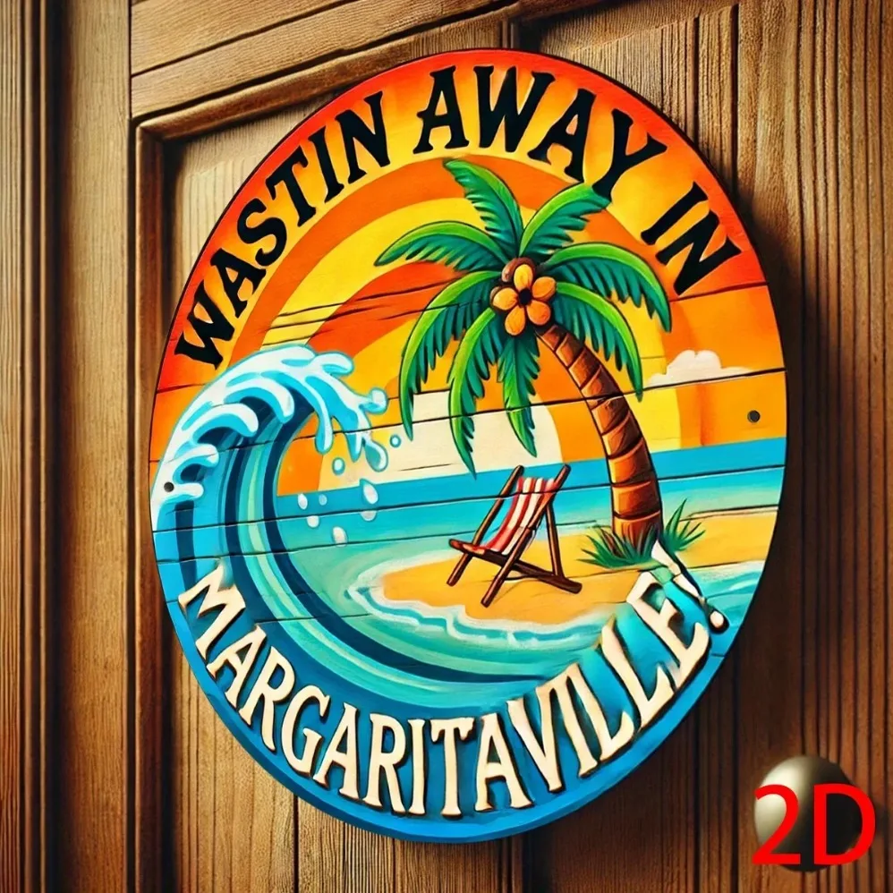Vintage „Wasting Time in Margaritaville“ Aluminium-Metallschild – Lustiges Wanddekor zum Aufhängen am Strand