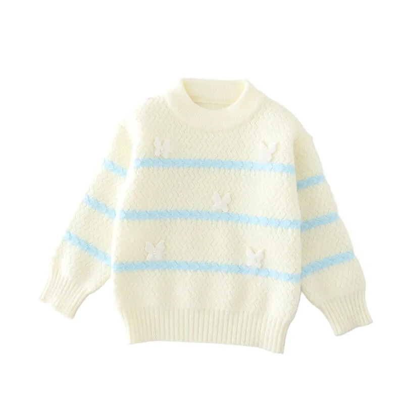 الخريف الشتاء الفتيات محبوك سترة جولة الرقبة طويلة الأكمام قمم مخطط البلوز ملابس الأطفال مريحة أزياء عارضة #5