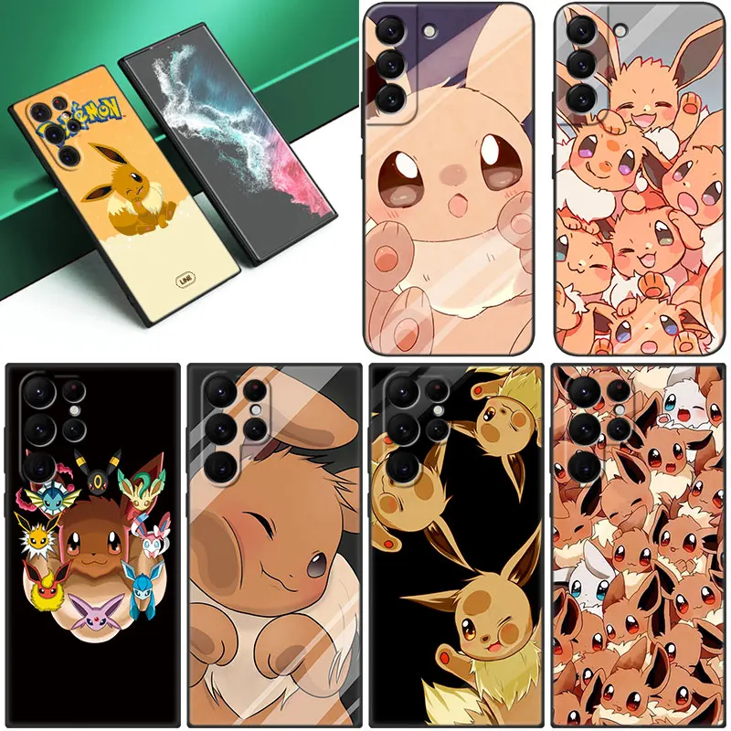 Eevee Pokemon Phone Case For Samsung Galaxy S23 S22 S21 Ultra S20 FE 5G S10E S10 Lite S8 S9 Plus S7 Edge Black Cover