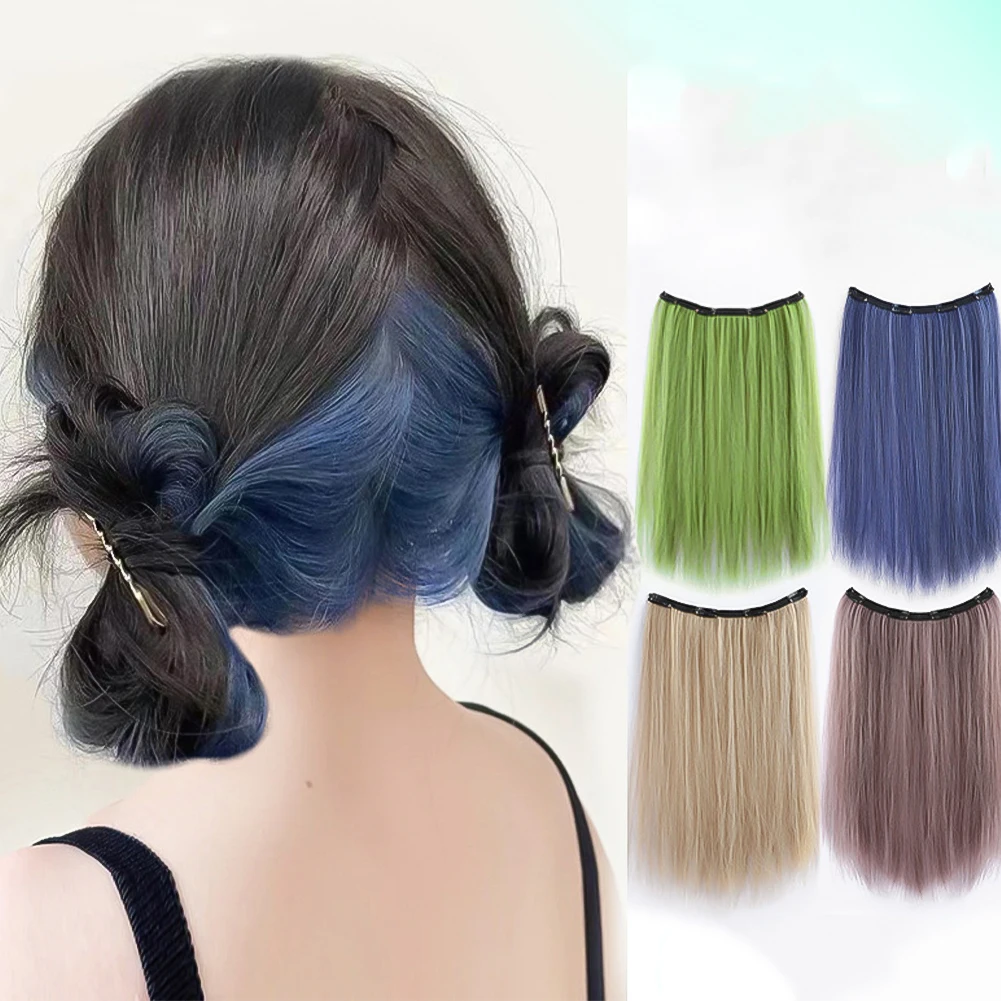 Peluca de tinte de oreja colgante para mujer con pelo simulado capa interior de una pieza gradiente invisibilidad extensiones de cabello largo coloridas con