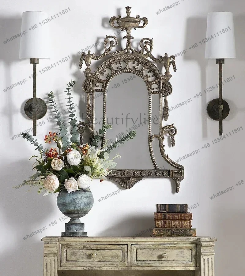 

yj7 French retro vanity mirror bathroom mirror living room decoration European entrance mirror wrought iron