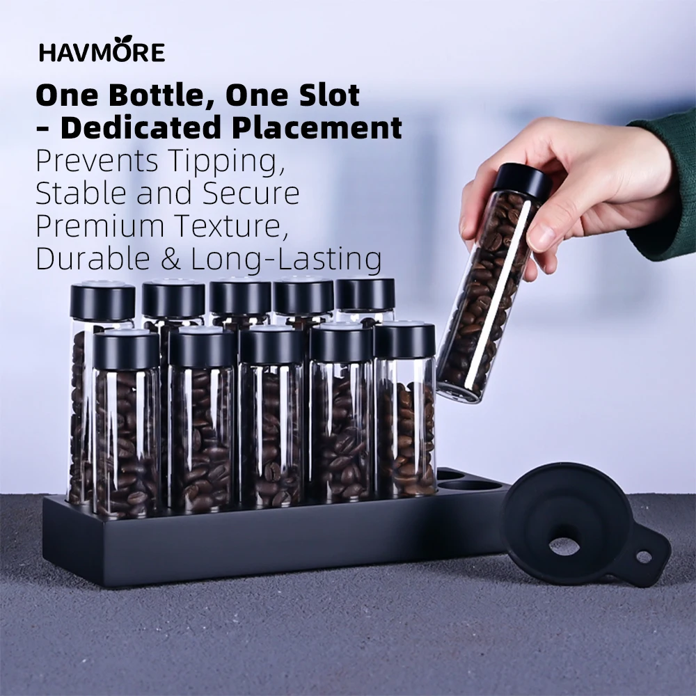 Havmore Wooden Holder 12 Testing Tubes Single Dose Coffee Bean Glass Container Wooden Stand Coffee Beans Storage Tubes