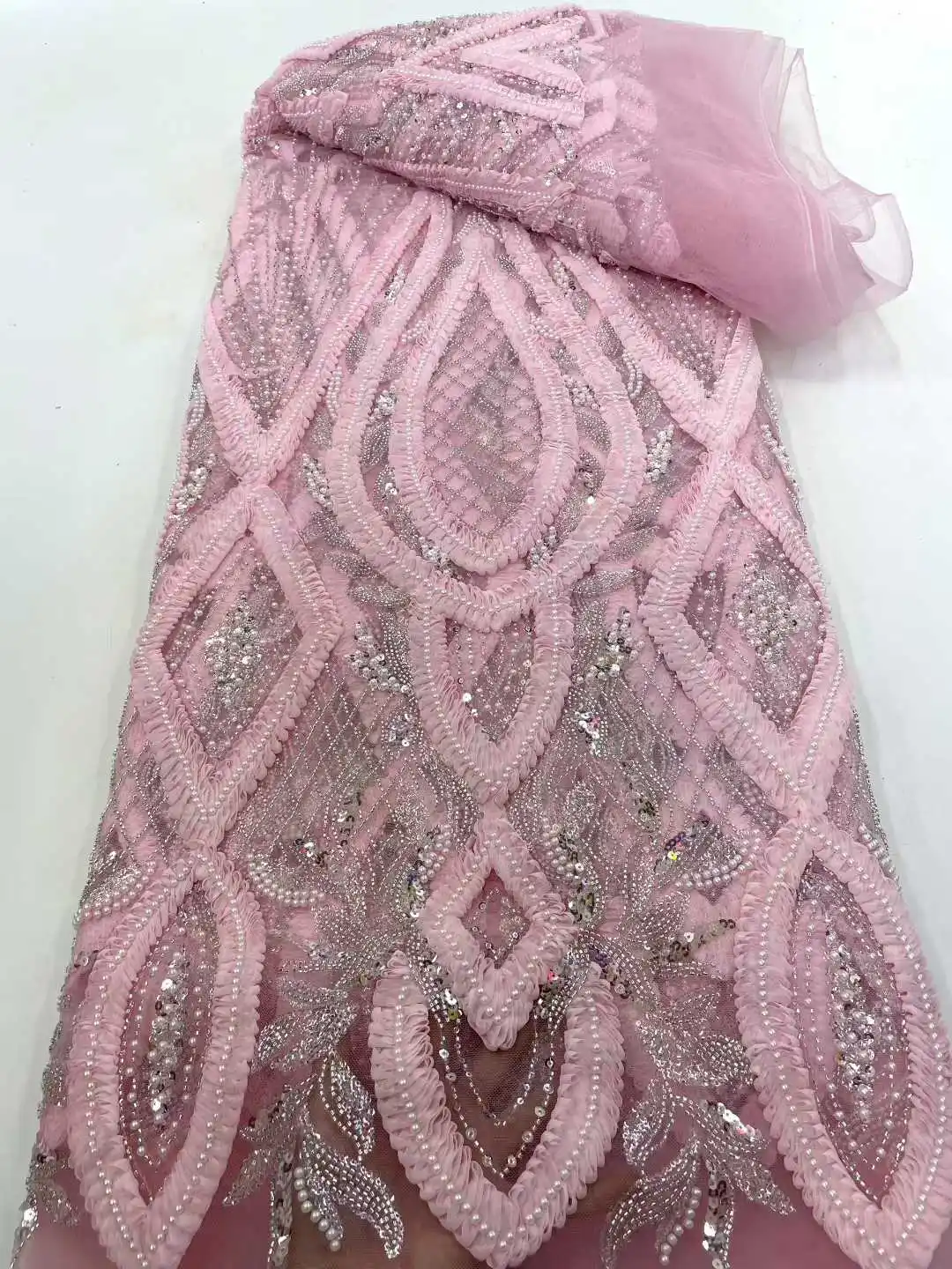 

2025 African French Nigerian High End Tulle Lace Fabric With Beads Sequins Mesh for Embroiderg Wedding Party Bride Sewing Dress