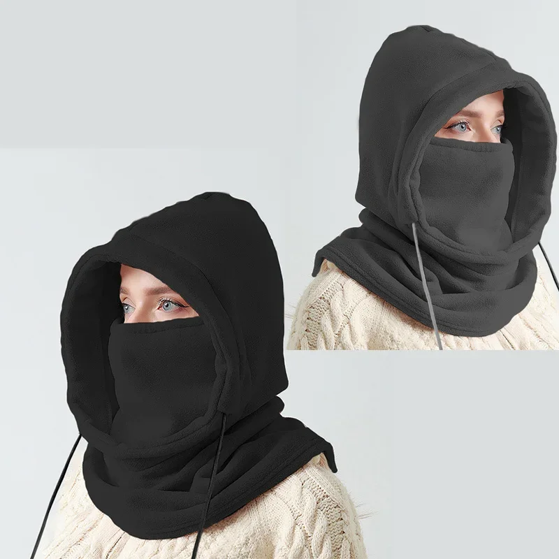 

Unisex Winter Balaclava Knit Hood - Windproof Mask with Drawstring, Motorcycle Riding Headgea Warm Knitted Cap Cold Weather