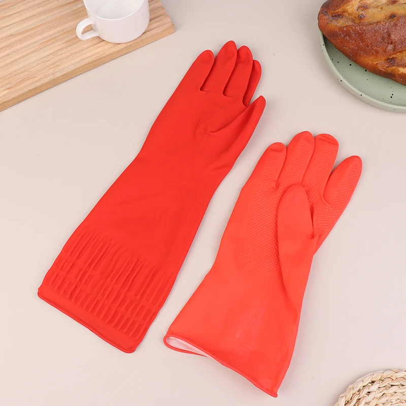 زوج واحد من قفازات اللاتكس السميكة الطويلة، قفازات واقية صناعية لغسل الأطباق، تنظيف خزان الأسماك في حوض السمك