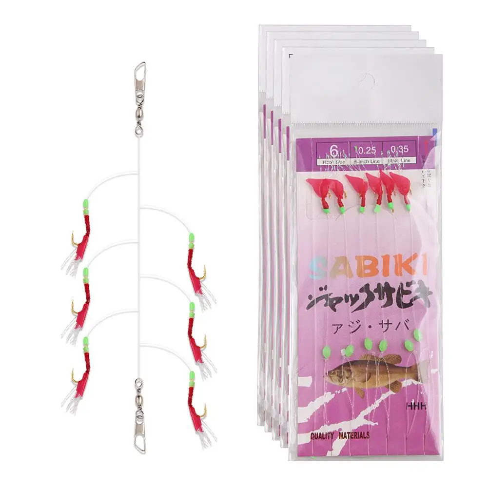 6pcs  Sabiki Apollo Hook  Sea Fishing Long Shot Squid Bait Luya Bait Fake Bait With Beard Plastic Squid Bait