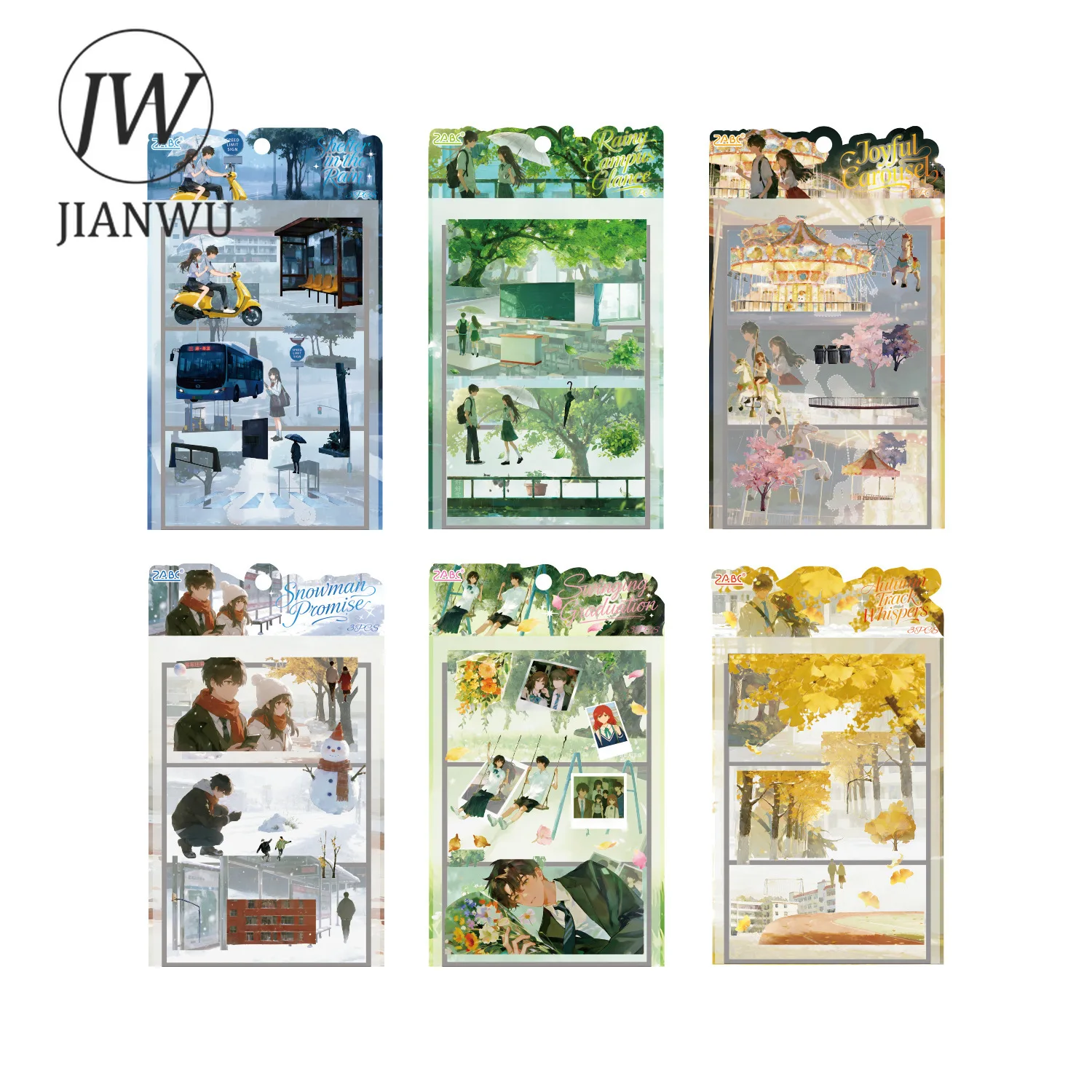 JIANWU Youth Jet Lag Series Vintage Tree Character Landscape Material Collage PET Sticker Creative DIY Journal Stationery - view 5