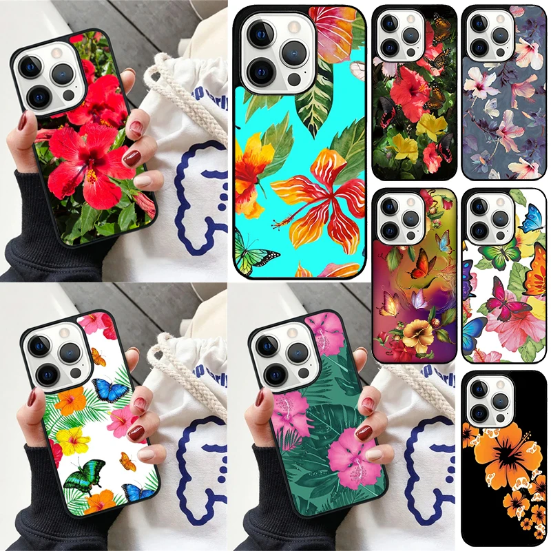 Butterflies Hibiscus Flowers Cover For iPhone 16 13 14 15 Pro Max 12 Mini 11 15 Pro Max 6 7 8 Plus Max SE 2020 Phone Case