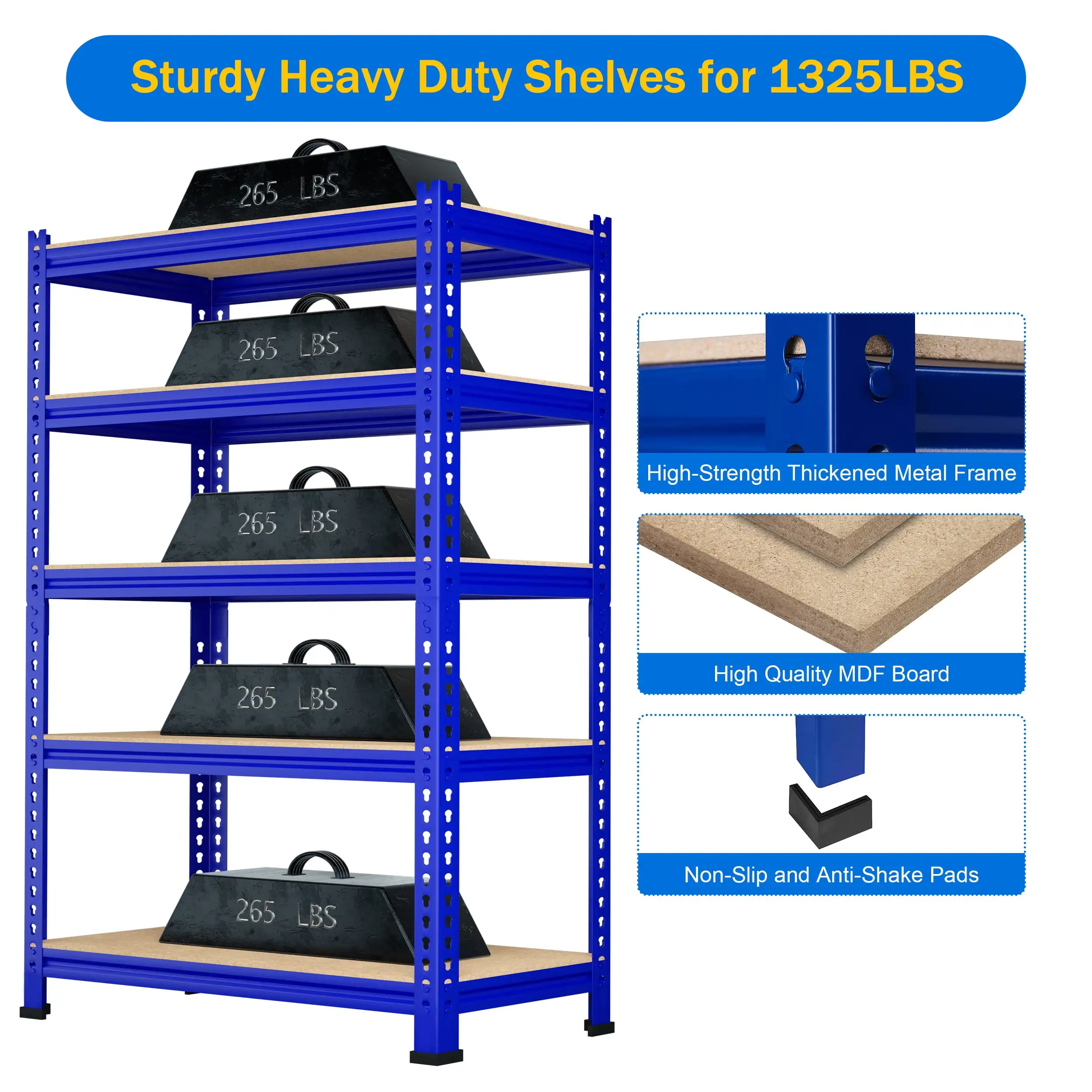 Storage Shelves 5 Tire Metal Garage Storage Shelving Unit Heavy Duty Adjustable for 1325lbs 28" W x 12" D x 59" H