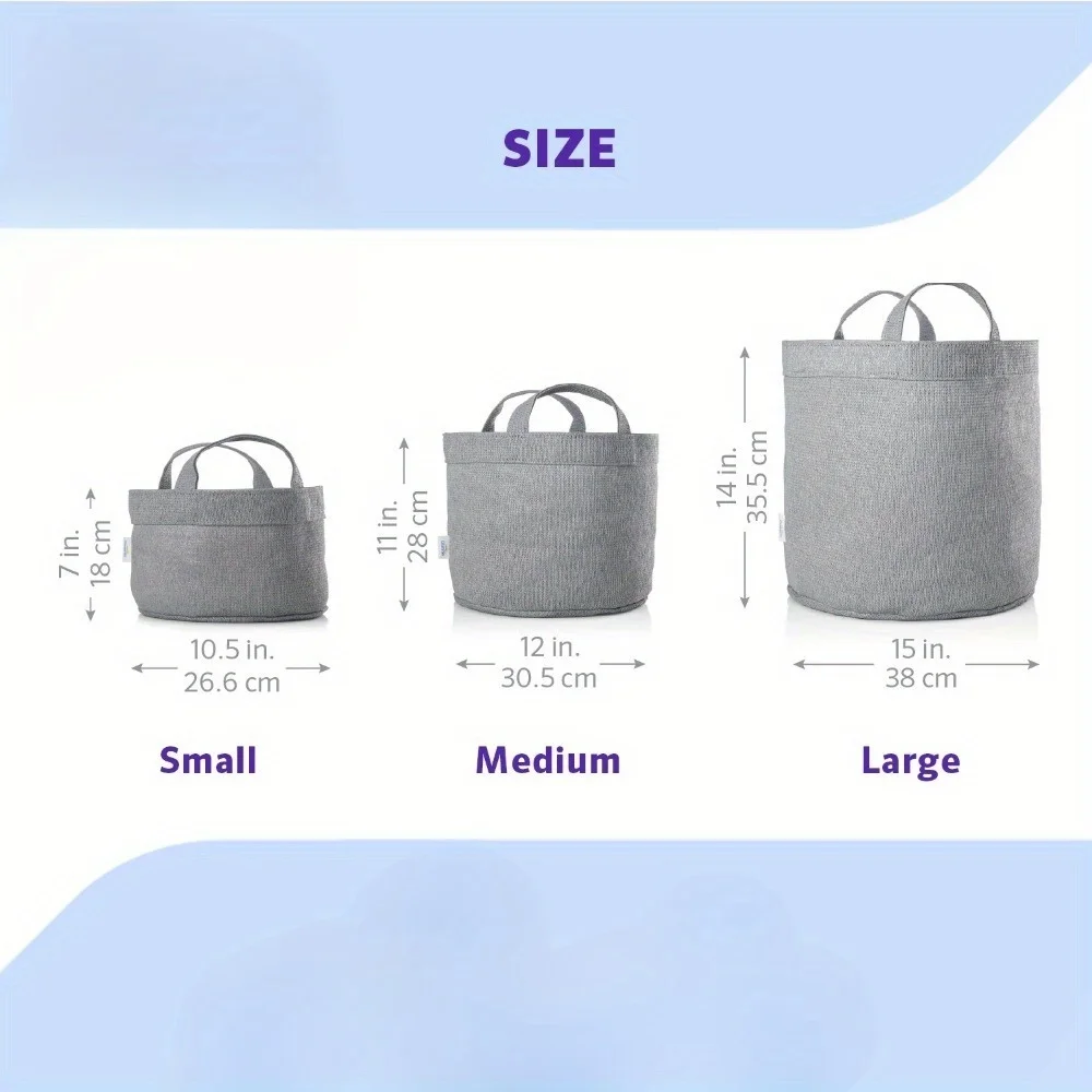 3 عبوات من صناديق التخزين الصغيرة والمتوسطة والكبيرة مع مقابض معززة، رمادي فولاذي