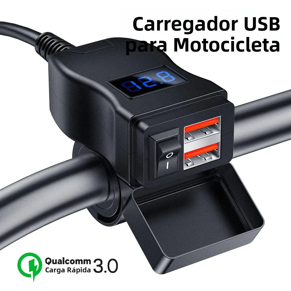 Extractme 6.4A QC3.0 PD Carregador USB para motocicleta à prova d'água 12V Adaptador de fonte de alimentação com interruptor Voltímetro Tomada Acessórios para moto