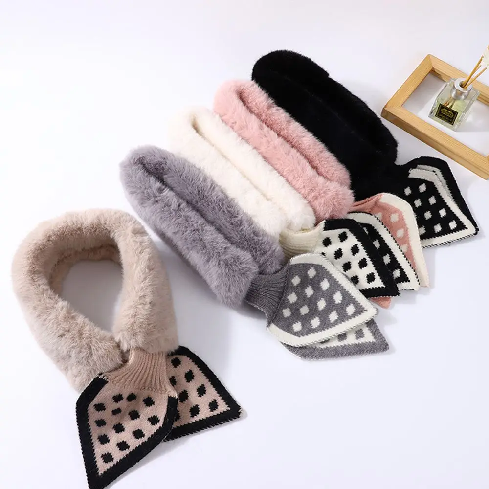 New Fashion Bow Plush Knit Soft Warm Scarf Women Winter Faux Rabbit Fur Thicken Windproof Lady Cross Scarf