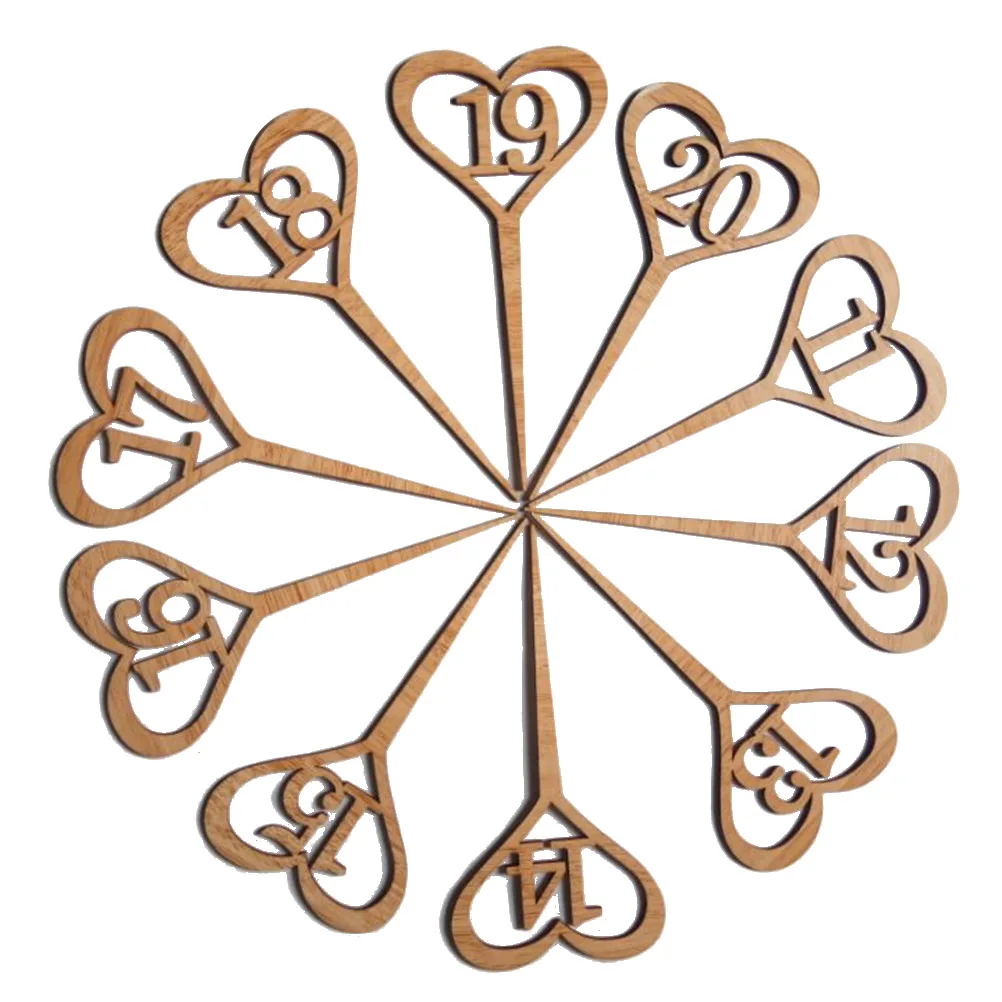 

10pcs Heart Shaped Number Tags Natural Wood Wedding Table Numbers Holder Flower Vase Decorations DIY Crafts Photography Props