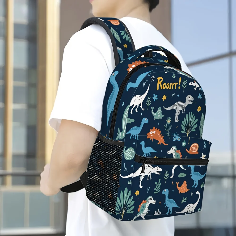 1pc Dinosaur Skeleton Backpack Lightweight, Zipper Closure Vibrant Dinosaur Floral Print Design Perfect for Commuting Shopping