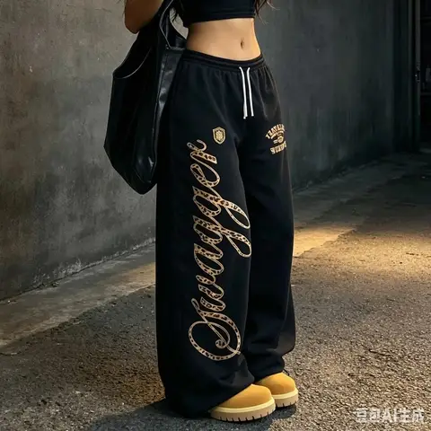 2026 Women's Loose Fit Streetwear Style Printed Sweatpants Comfortable Casual Polyester Fiber Long Trousers Kids Autumn Arrival