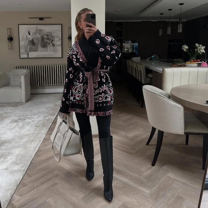Elegant Knit Jacquard Tassel Belt Cardigan Women Lace Up Lapel Long Sleeve Warm Sweater 2026 Autumn Winter Lady Knitwears New 22 S0ffa56000d734b1dae3ba3e42bd1a114H
