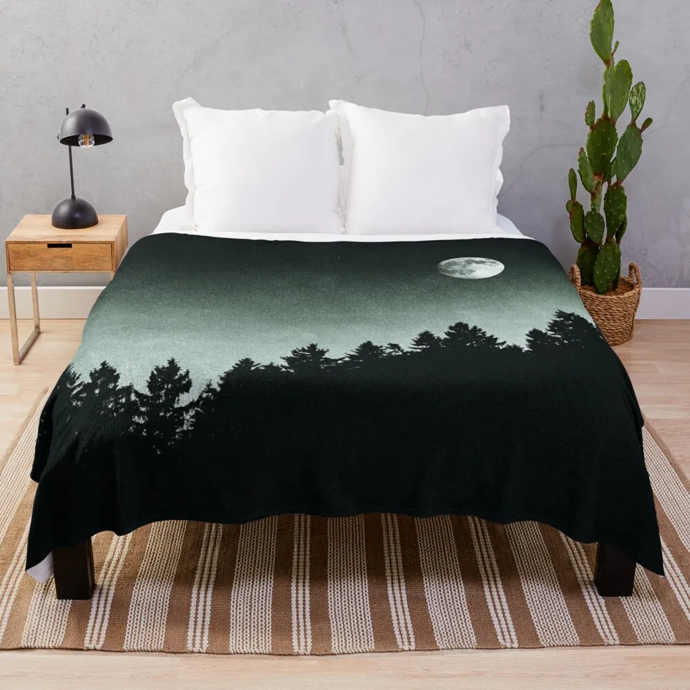 Under Moonlight // Kiwi Melon Collie Lassie Vibes In A Fairytale Forest With Cascadia Trees In Magic Moonlight Throw Blanket