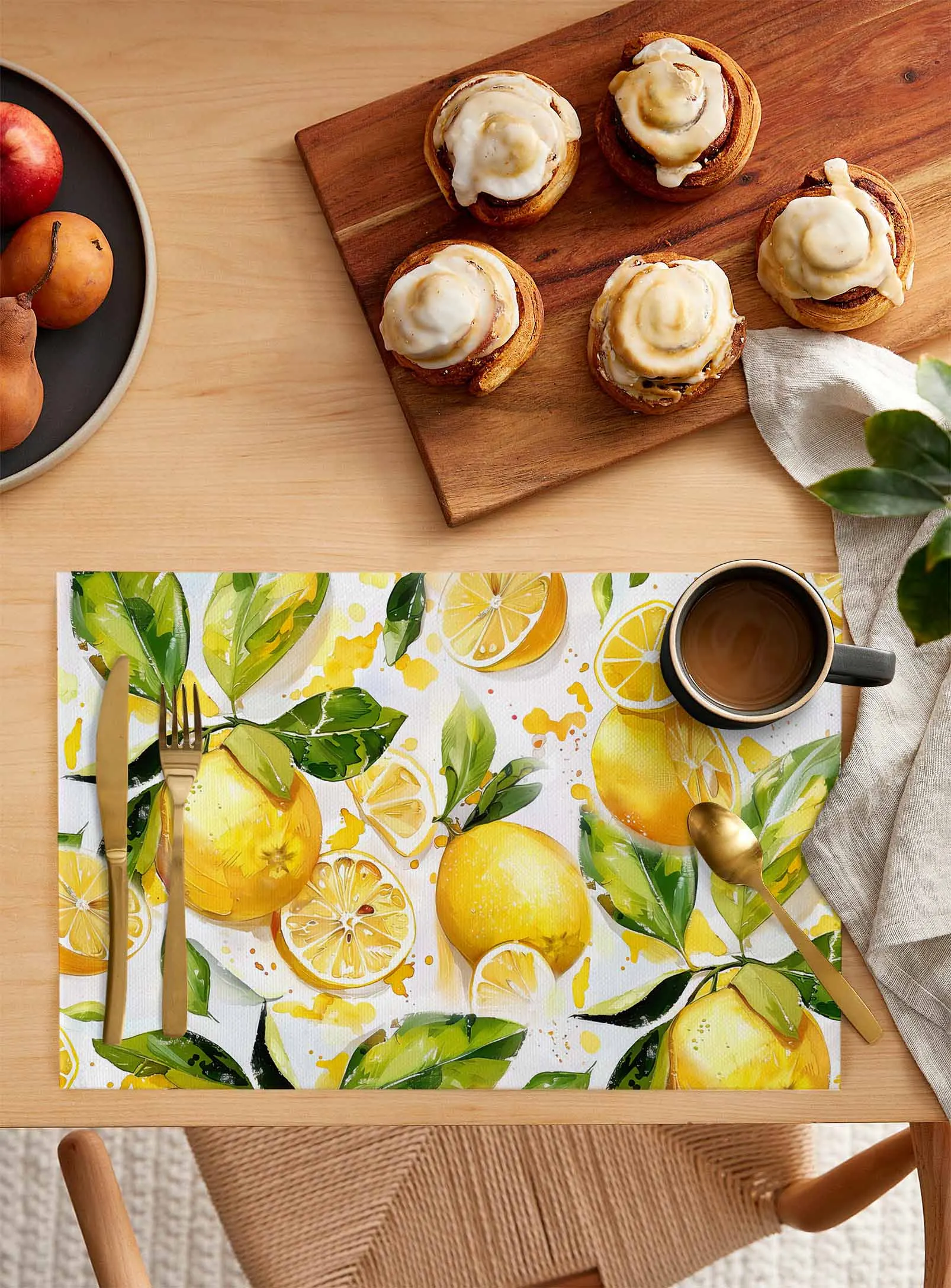 Lemon Leaves Watercolor Placemat Wedding Party Dining Decor Linen Table Mat Kitchen Accessories Table Napkin