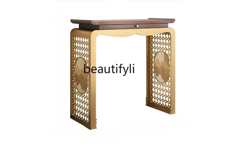 

North America Black Walnut Solid Wood Altar Stainless Steel Offering Home Console Tables New Chinese Buddha Table