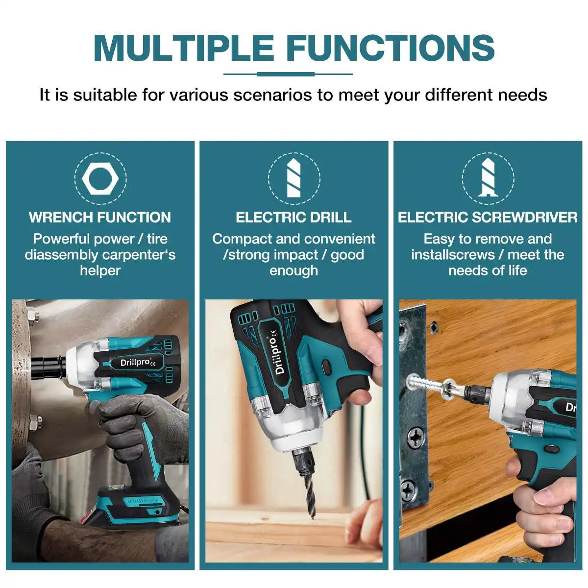 4 Speed 520N.M 2 in 1 Brushless Electric Impact Wrench Screwdriver 1/2 inch Rechargeable Wrench Drillpro for Makita 18V Battery