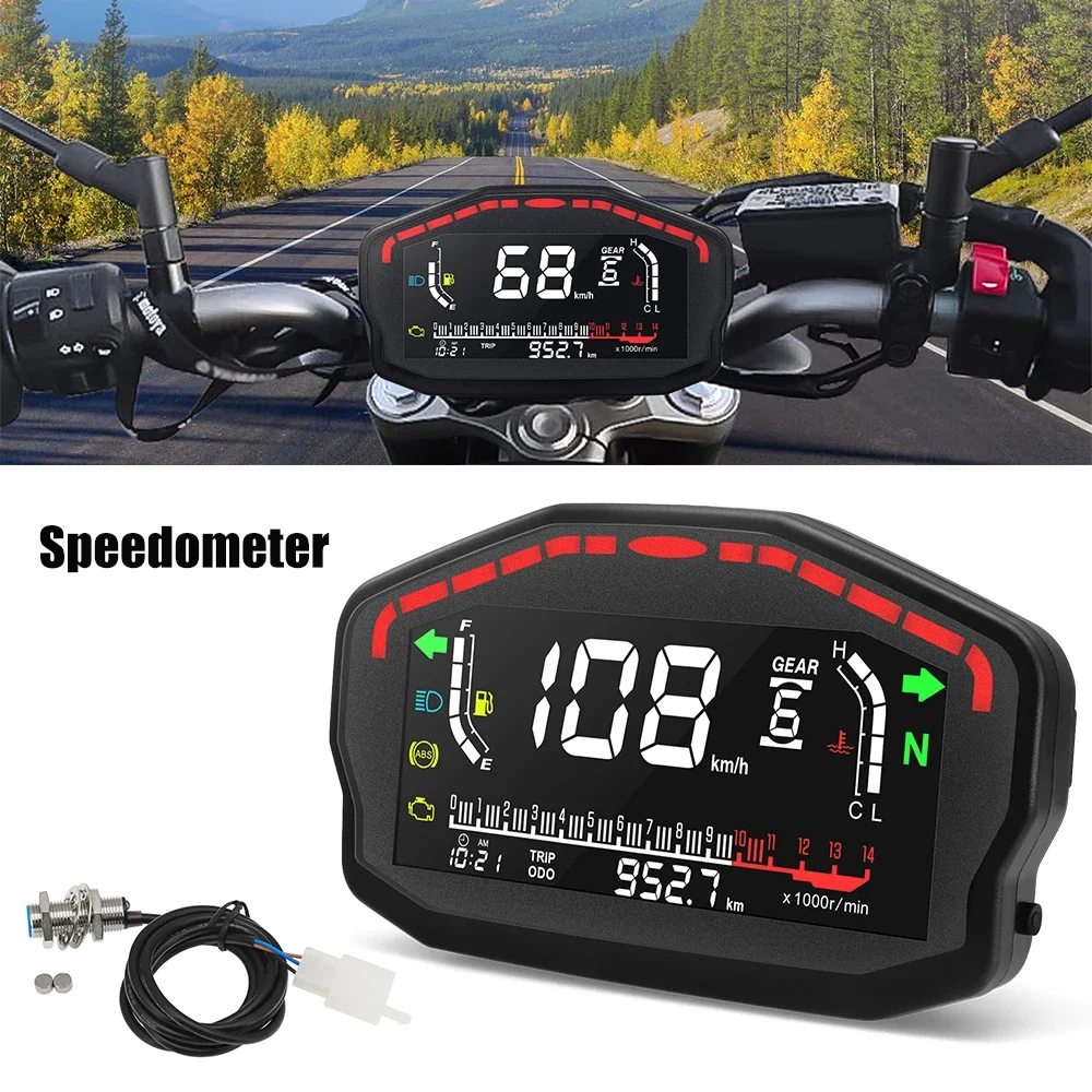 for1, 2,4 Cylinders Motorcycle Digital Board Dash Universal Motorbike Speedometer 0-14000r/min Odometer Gauge Gear Adjustable