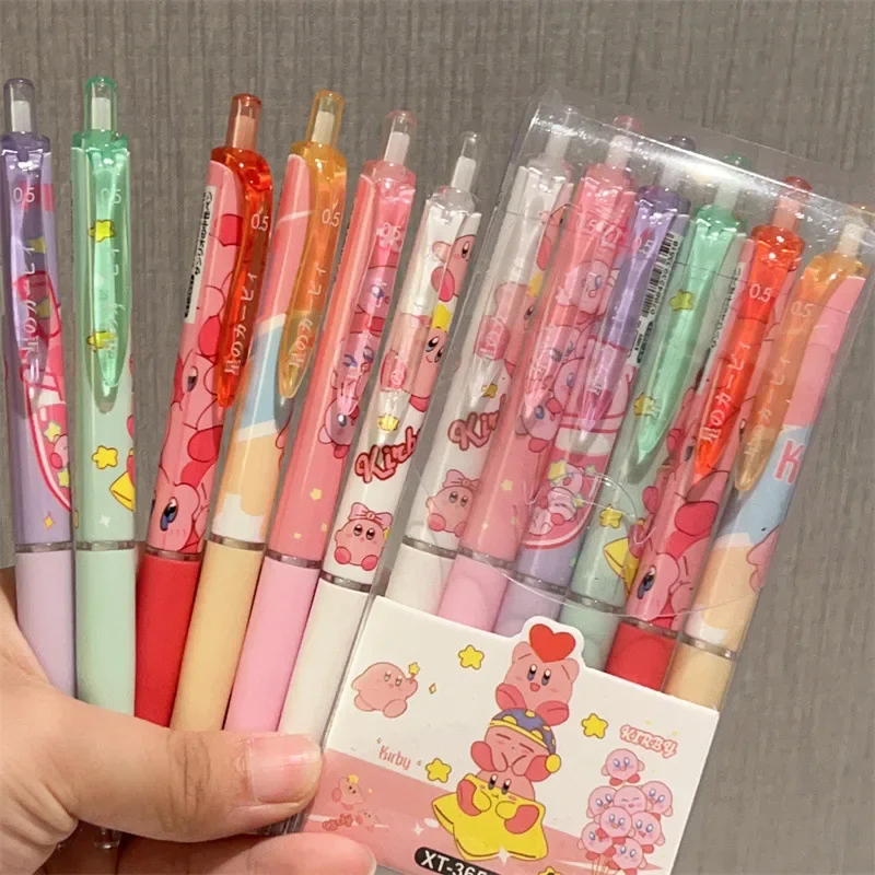 6pcs/set Kirby Cartoon Press Gel Pen Kawaii Anime Game Figures Black Neutral Pen School Office Supplies for Kids Statione Gifts