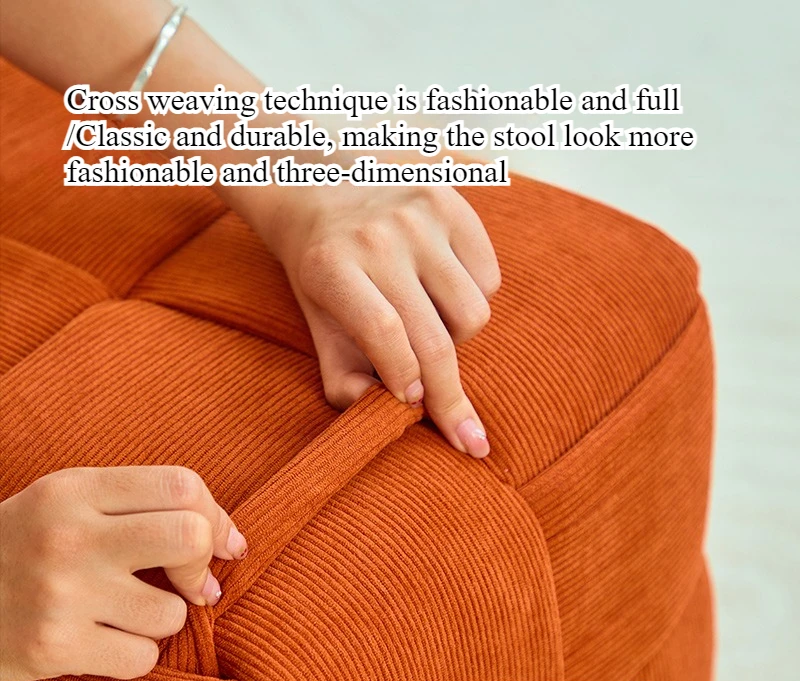 Low stool Home sofa Fabric small square stool Children's bench Solid wood shoe changing stool Internet celebrity creative view 3