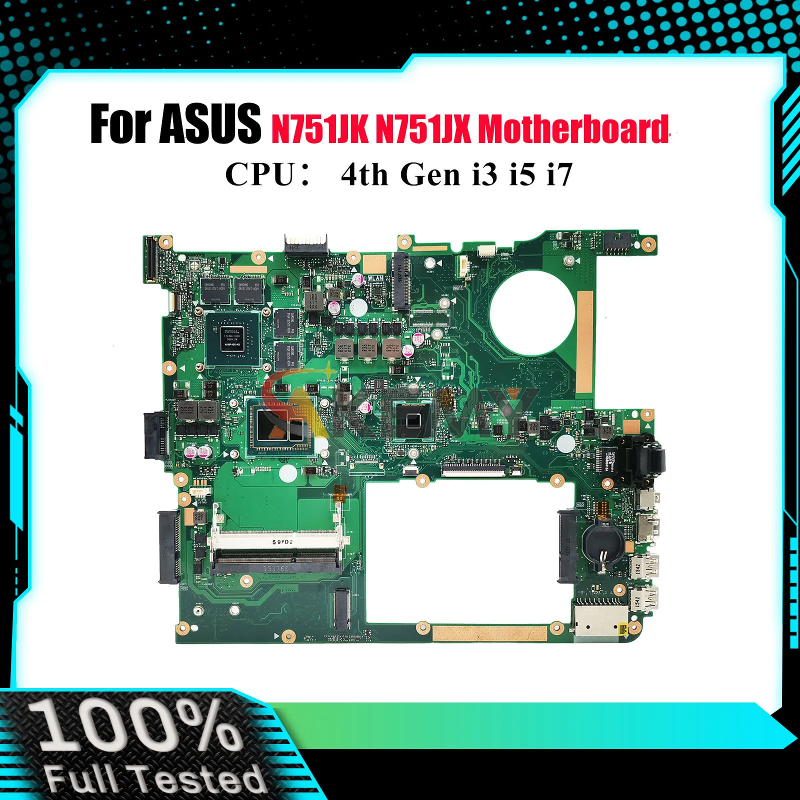 

N751JK Laptop Motherboard For ASUS Vivobook N751JK N751J N751JX Notebook Mainboard With i3 i5 i7 CPU 100% tests OK fast shipping