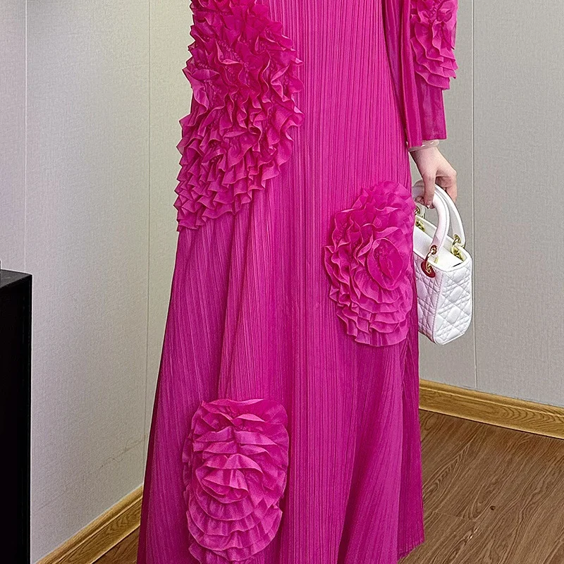 

Ele plus Size Women's Dr Loose Flared Sve High Waist Knitted Polyester Fabric A-Line Skirt Long Sve Cover Meat