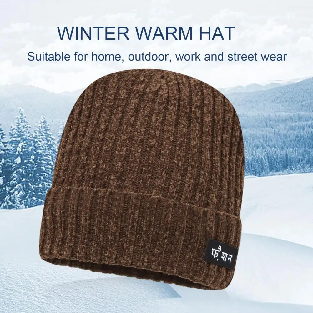 Winter Headgear Winter Knitted Hat with Fleece Lining for Outdoor Activities Anti-slip Windproof Beanie with Ear for Cycling