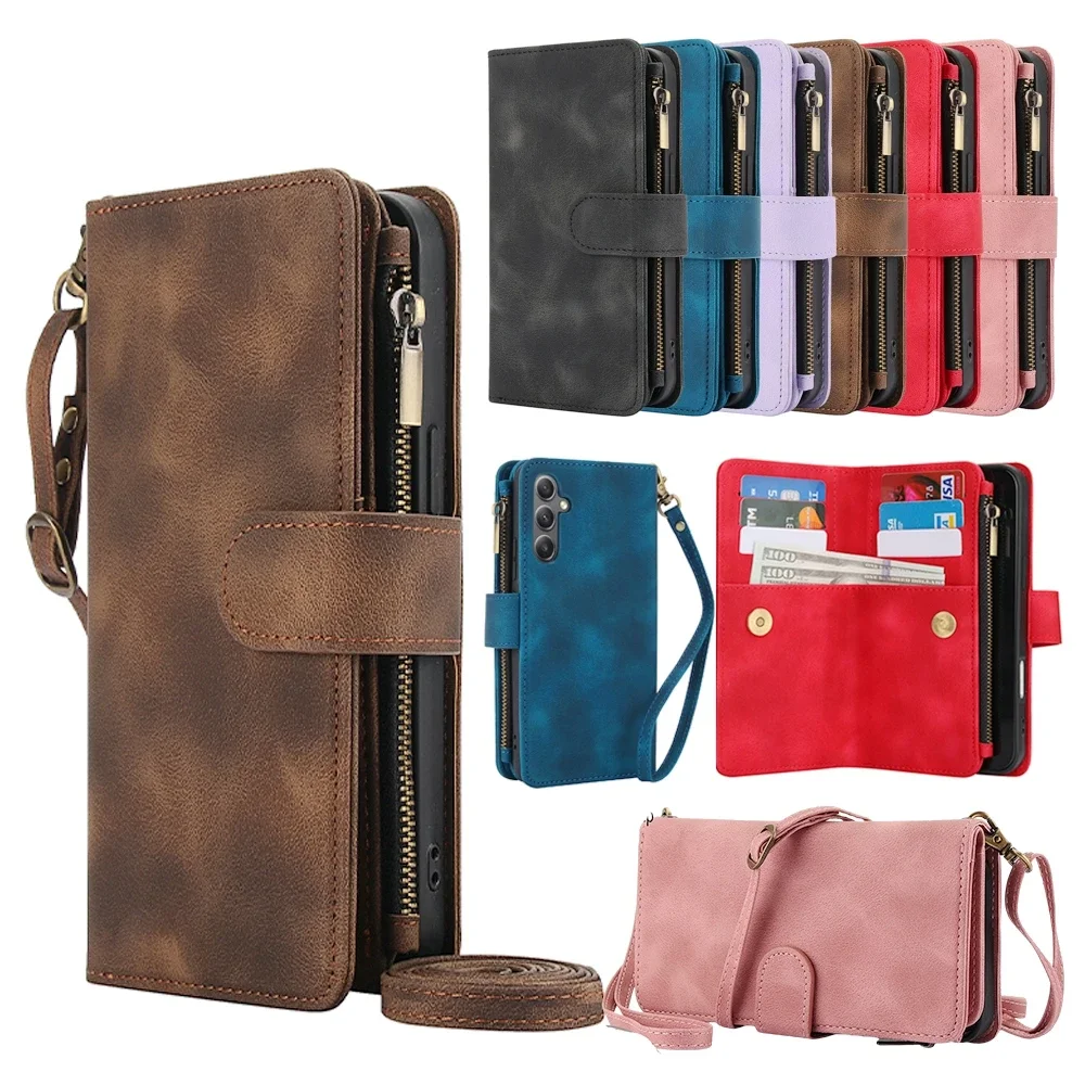 

Zipper Wallet Case For Samsung Galaxy S25 Ultra S24 FE S23 S22 Plus A55 A54 A53 A35 A34 A15 A14 A13 4G 5G Leather Phone Cover