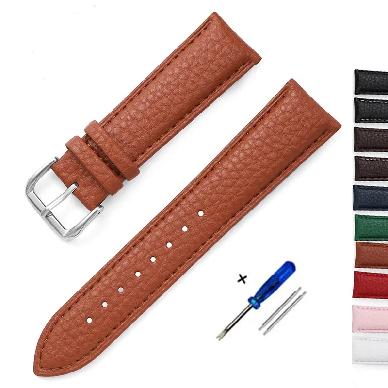 Litchi Pattern Design Soft Leather Watch Strap 14mm 16mm 18mm 20mm 22mm Band Watch Accessories Replace Men Women Watchbands