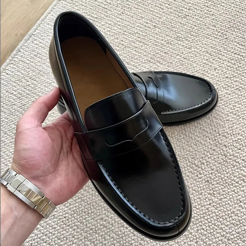 Bla Busin Loers décontractés à bout rond pour hommes à enfiler en cuir confortable pour les déplacements quotidiens et le travail