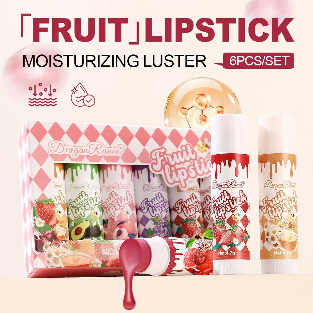 6 قطعة مجموعة بلسم الشفاه عديم اللون بنكهة الفاكهة والفراولة والخوخ ومرطب وملمع الشفاه اللامع والعناية المغذية اليومية الأساسية #2