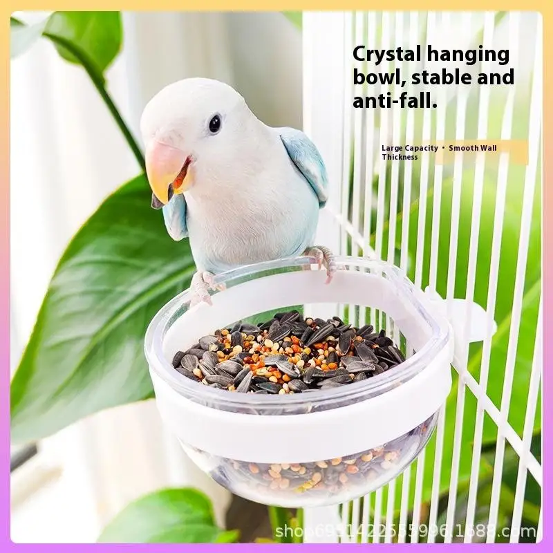 Bird Feeding Bowl Detachable Transparent Bowl Plastic Food Cup For Cage Convenient Hanging Seed Water Feeder For Parrots