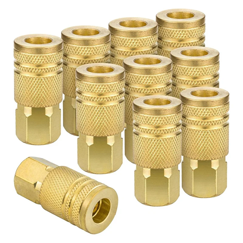 AA51 1/4-Inch Brass Female Industrial Coupler,10 Pack Quick Connect Air Couplers NPT Internal For Air Hose Accessories