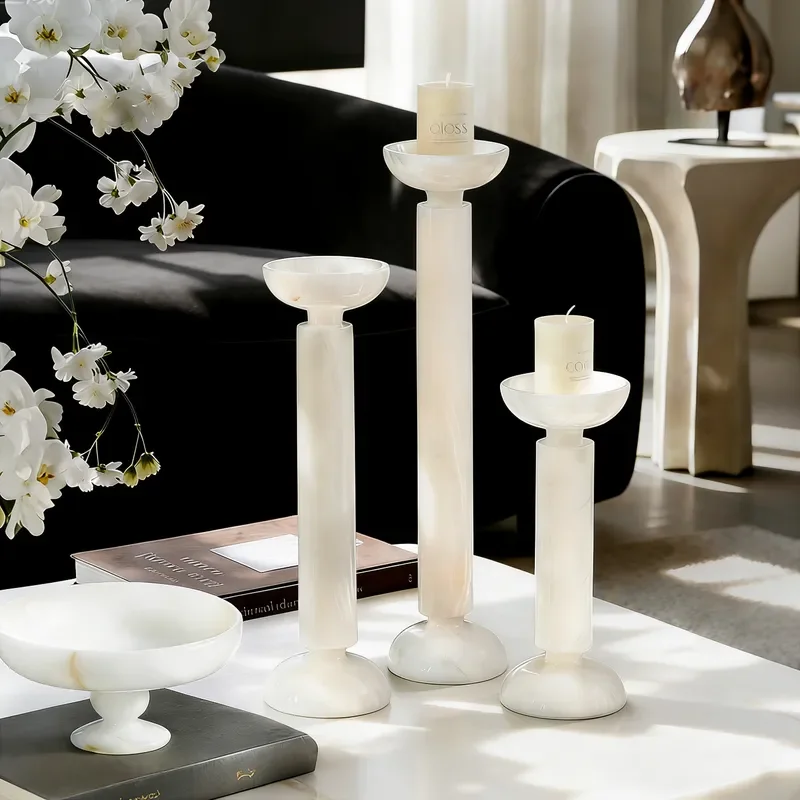 Modern Marble Candlestick Luxury Home Decor Dining Table Centerpiece Elegant Stone Candle Holder Ornament for Living Room