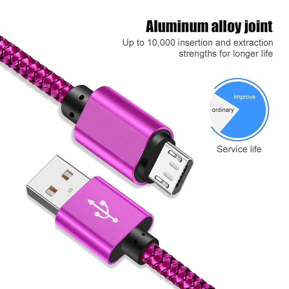 Nylon Braided Micro USB Cable Data Sync 2A Fast Charging 1M 2M 3M Charger Cable For Samsung Huawei HTC Android Phone USB Micro